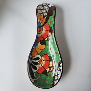 Mexican Talavera Pottery Spoon Rest Handpainted Lead Free Made In Mexico EUC